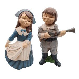 Vintage Colonial Boy & Girl Figurines, Studio Ceramic Pilgrim Pair